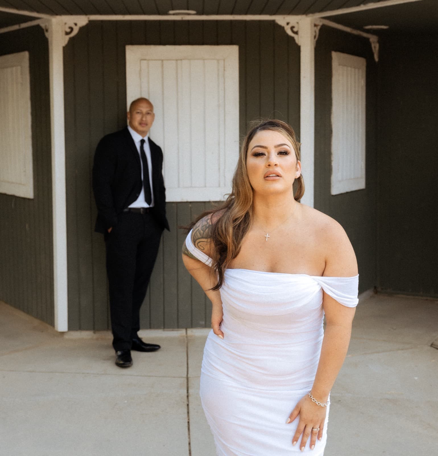 Editorial elopement portrait — bride and groom Southern California