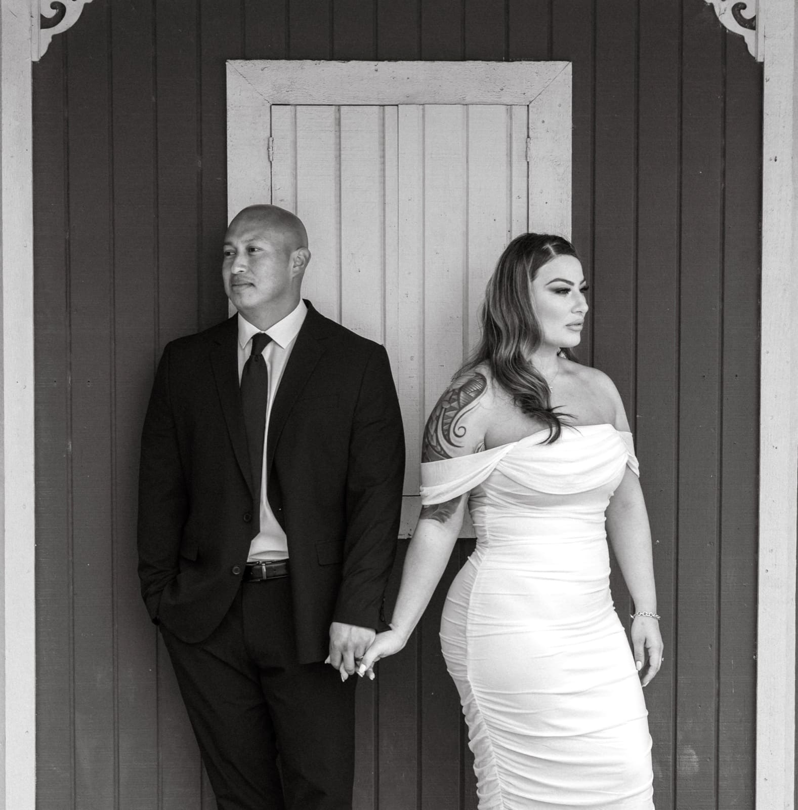 Black and white portrait after the San Bernardino courthouse ceremony