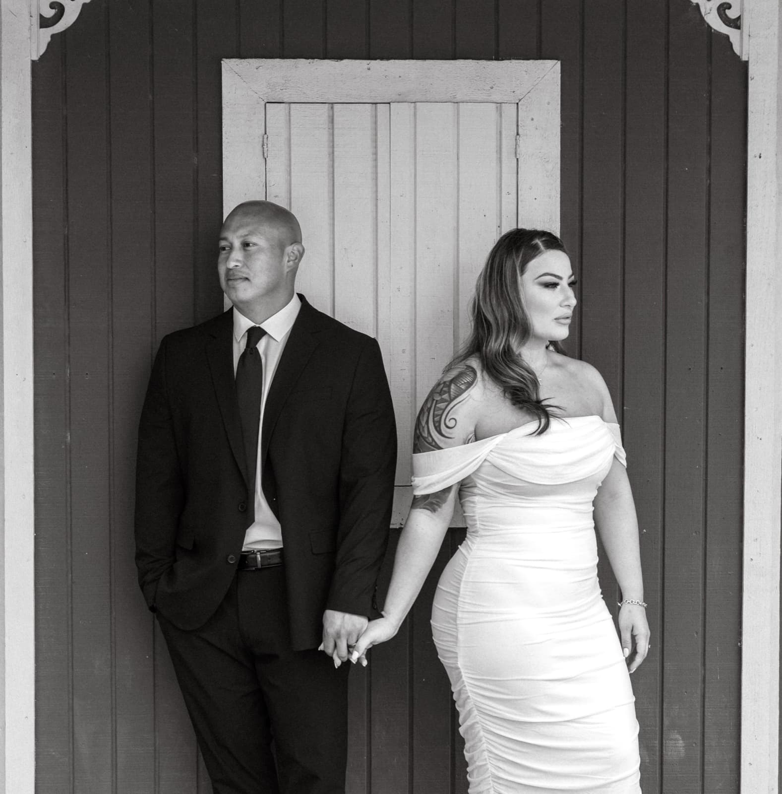Black and white portrait after the San Bernardino courthouse ceremony