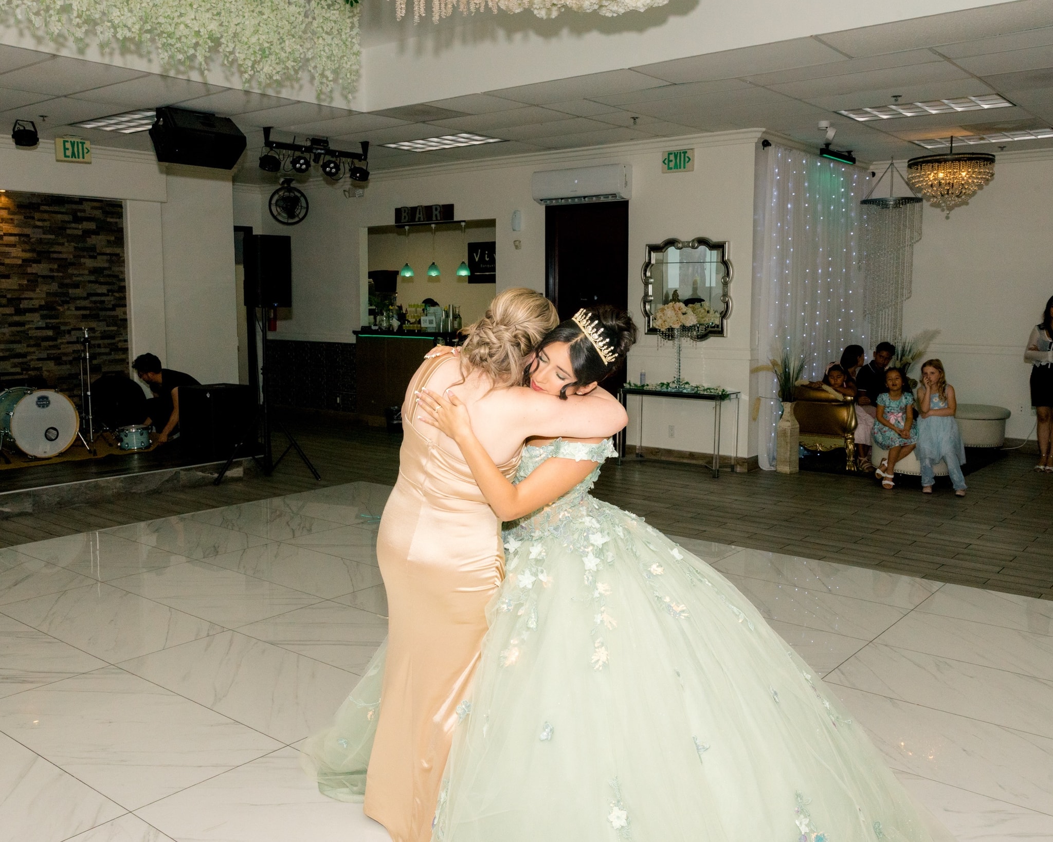 Quinceañera portrait inside an Inland Empire banquet hall