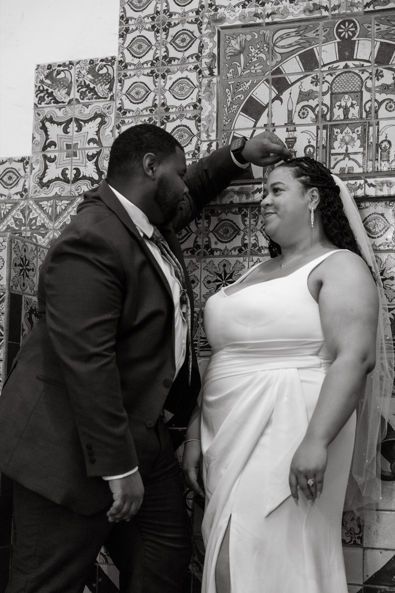 Couple during a private first look before their wedding ceremony